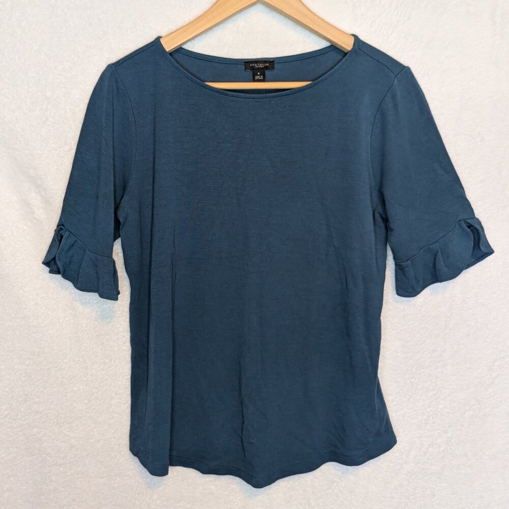 Ann Taylor Factory ruffle elbow sleeve pullover
